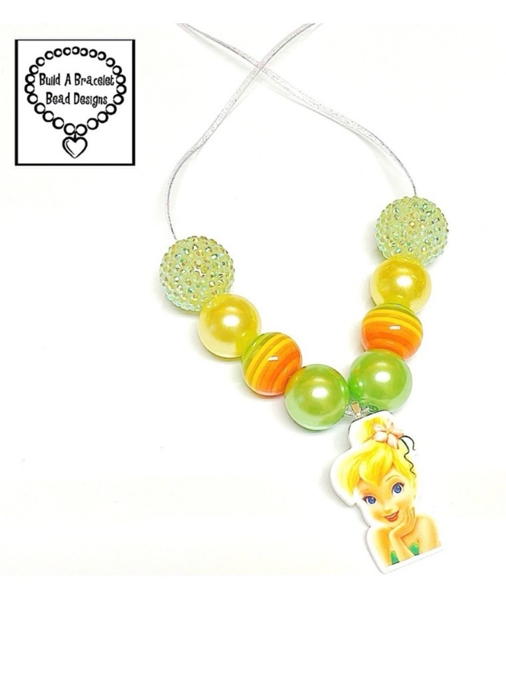 Handmade Tinkerbell Inspired Bubblegum Adjustable Necklace Girls Disney Gift